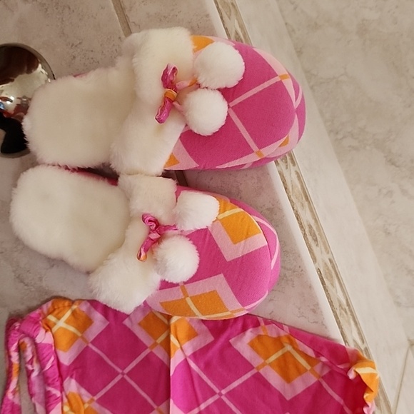 ๐งก๐ฉท VICTORIA'S SECRET Flannel Pink/Orange ARGYLE Pajama Set ๐ฉท๐งก - Picture 6 of 13